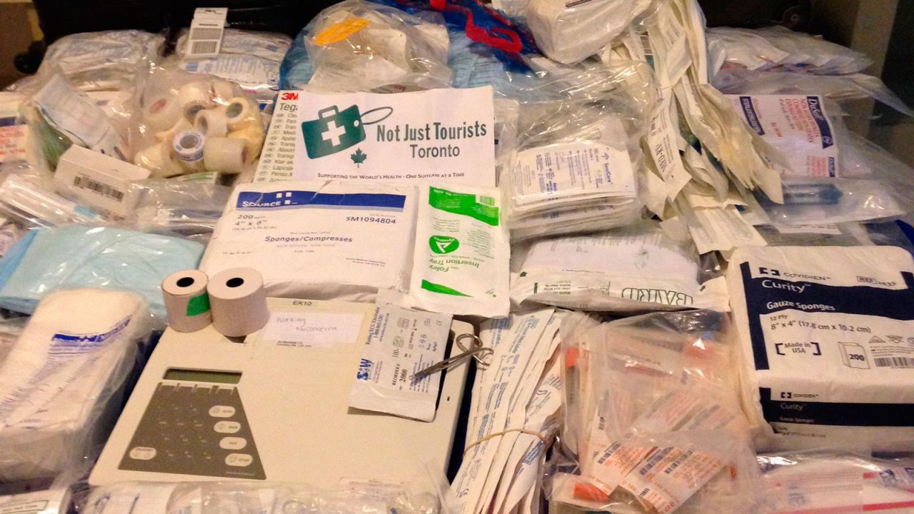 The medical supplies are packed up in suitcases by volunteers during regular "packing parties."