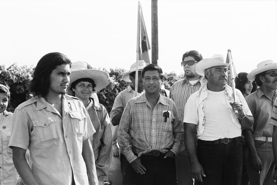 César Chávez (center), co-founder of the National Farm Workers Association, with members, c. 1970. 