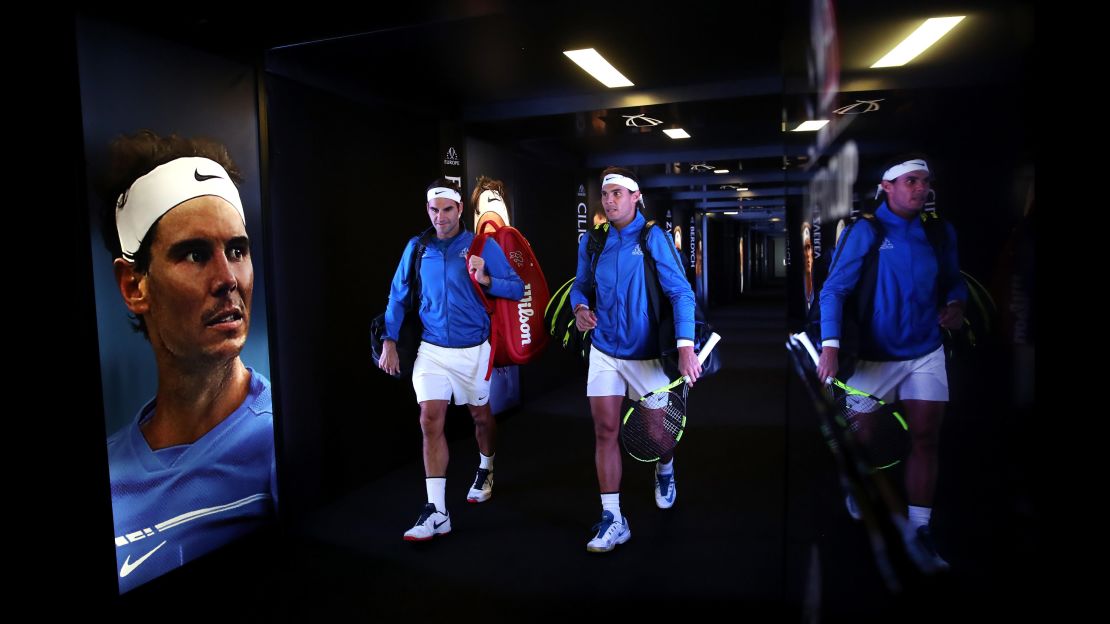 Roger Federer and Rafael Nadal are pictured together at the Laver Cup in September.