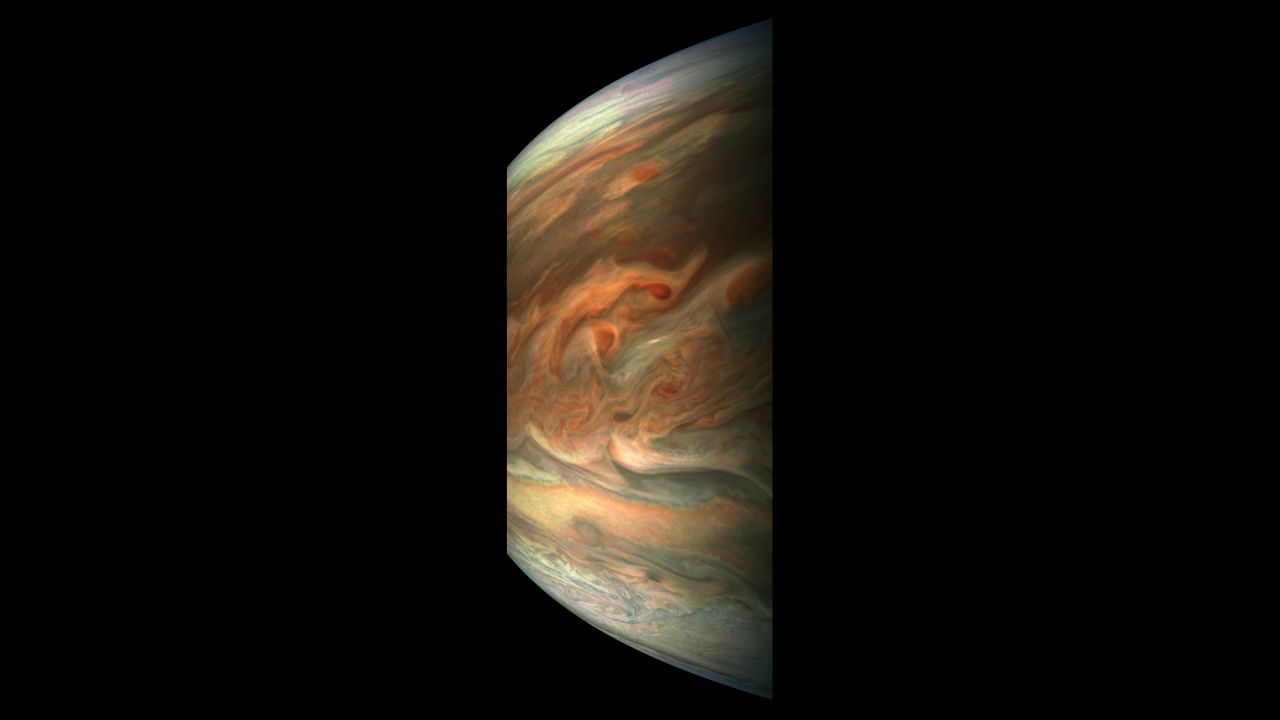 This striking image of Jupiter was captured by NASA's Juno spacecraft as it performed its eighth flyby of the gas giant.