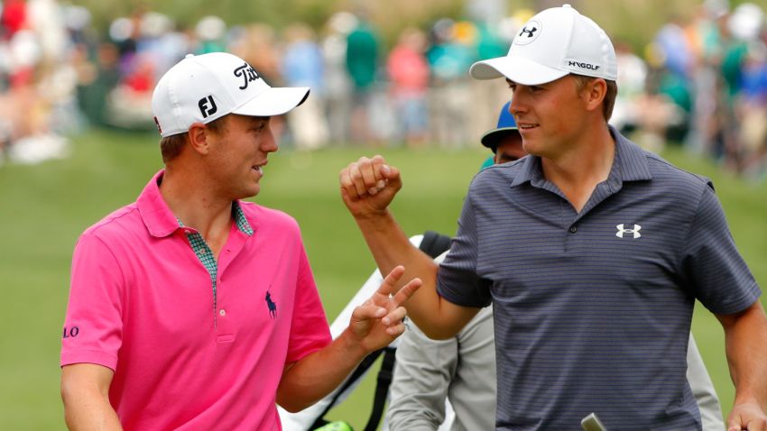 AUGUSTA, GEORGIA - APRIL 06:  Justin Thomas of the United States and Jordan Spieth of the United States walk on the seventh hole during the Par 3 Contest prior to the start of the 2016 Masters Tournament at Augusta National Golf Club on April 6, 2016 in Augusta, Georgia.  (Photo by Kevin C. Cox/Getty Images)
