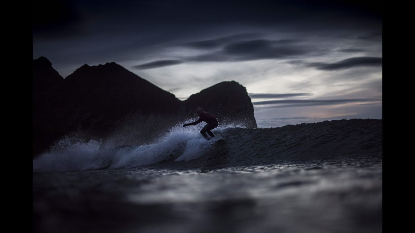 Norwegian surfer Sturla Fagerhaug rides a wave during a night session of the Lofoten Masters, the world's northernmost surfing competition, on Friday, September 22. The event was held in Norway's Unstad Bay, which is within the Arctic Circle. <a href="http://www.cnn.com/2017/09/18/sport/gallery/what-a-shot-sports-0919/index.html" target="_blank">See 29 amazing sports photos from last week</a>