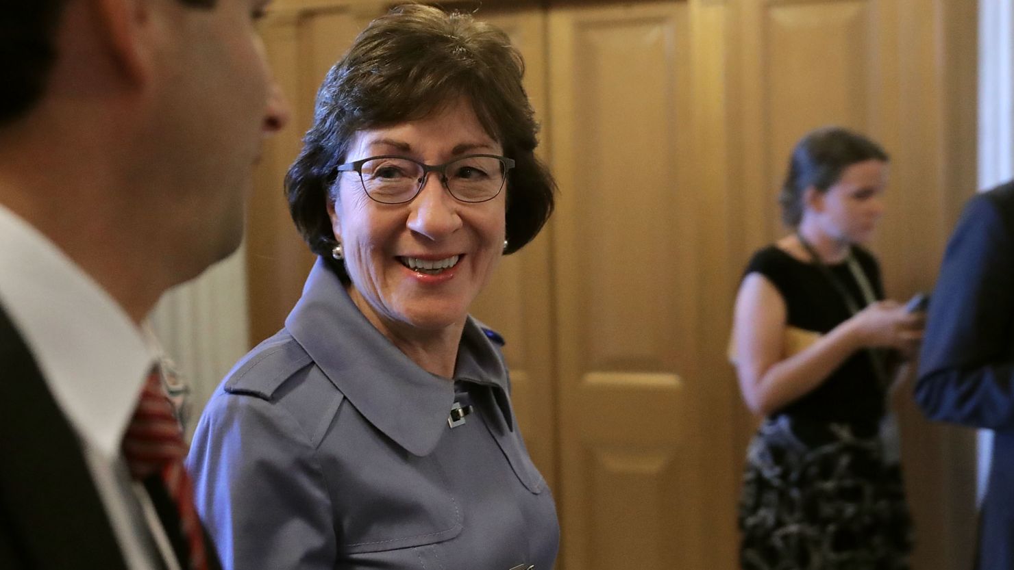 Sen. Susan Collins, R-Maine, heads for the Senate floor for a vote at the US Capitol on July 26, 2017, in Washington.