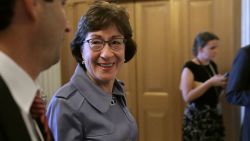 WASHINGTON, DC - JULY 26:  U.S. Sen. Susan Collins (R-ME) heads for the Senate Floor for a vote at the U.S. Capitol July 26, 2017 in Washington, DC. GOP efforts to pass legislation to repeal and replace the Affordable Care Act, also known as Obamacare, were dealt setbacks when a mix of conservative and moderate Republican senators joined Democrats to oppose procedural measures on the bill.  (Photo by Chip Somodevilla/Getty Images)