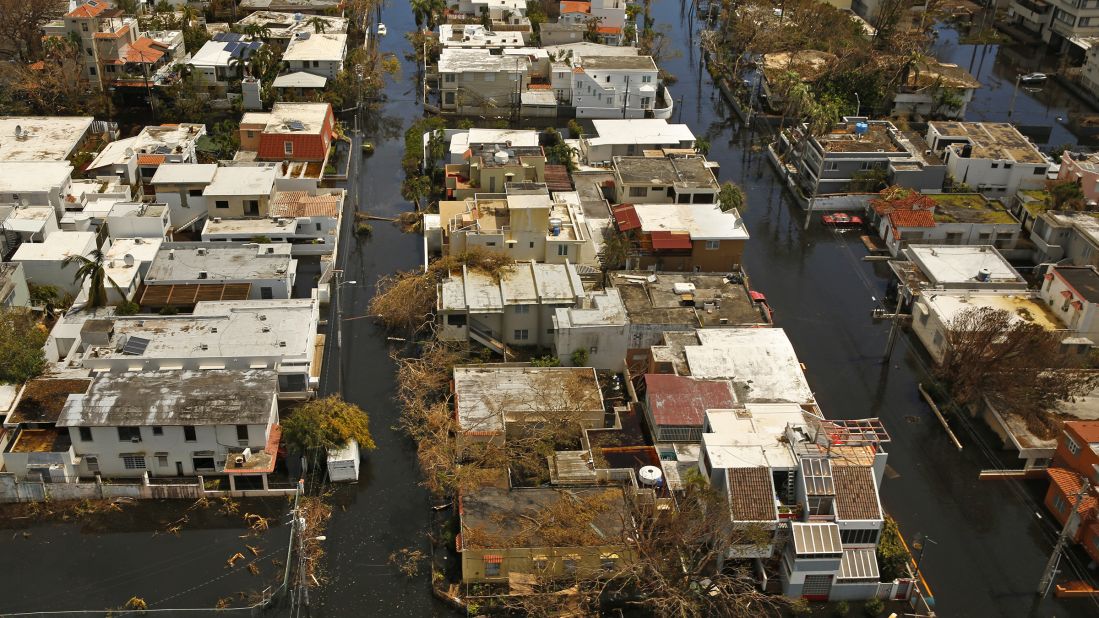 An aerial view shows the flooding in San Juan on September 25. 