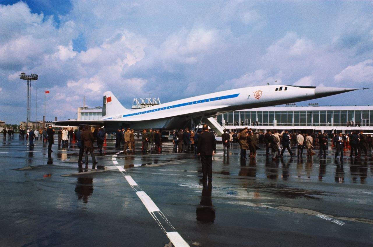 A Tu-144 on display at Moscow's international airport in 1968.