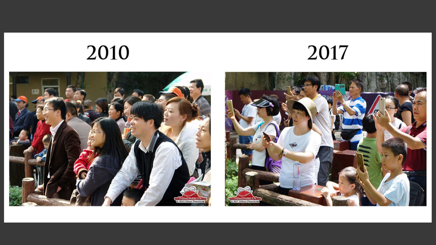 Theme parks before and after smartphone images