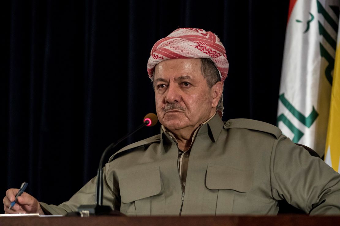 Iraqi Kurdistan President Masoud Barzani speaks to the media on September 24, 2017, in Erbil, Iraq.