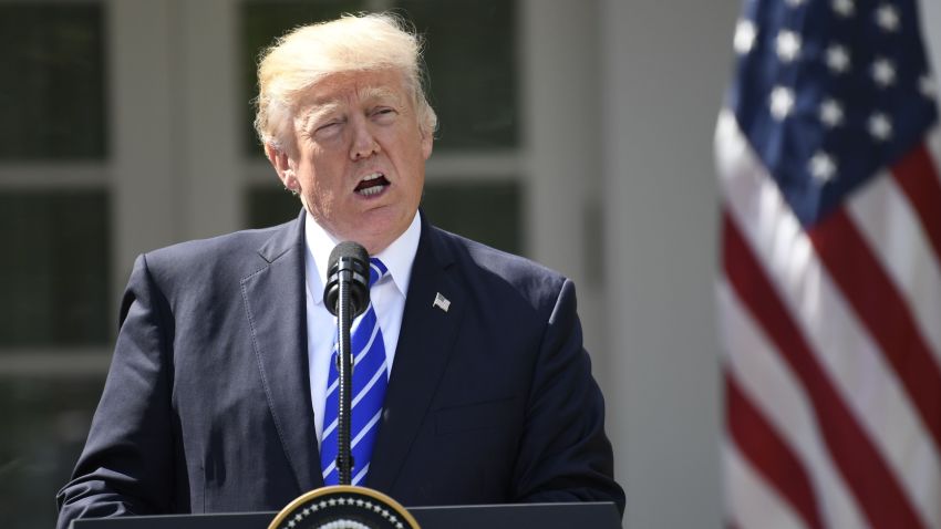 US President Donald Trump holds a joint press conference with Spanish Prime Minister Mariano Rajoy in the Rose Garden of the White House in Washington, DC, September 26, 2017.