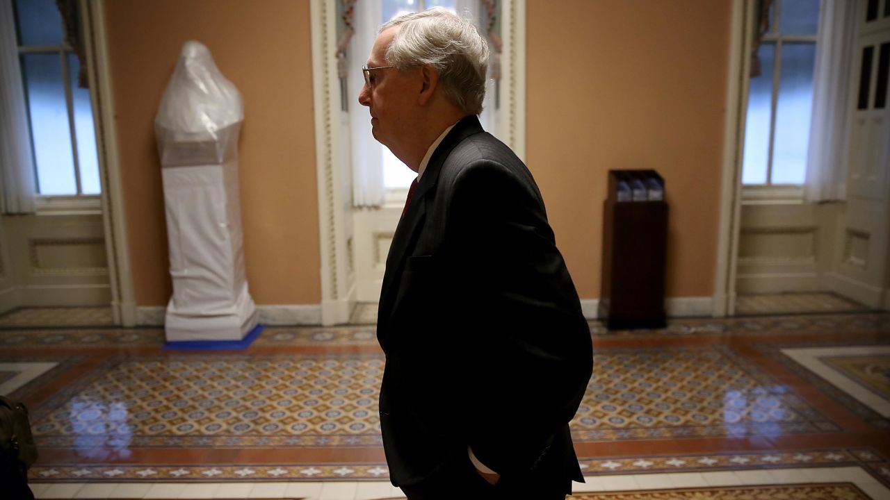 Senate Majority Leader Mitch McConnell (R-KY) walks to his office in the U.S. Capitol September 26, 2017 in Washington, DC.