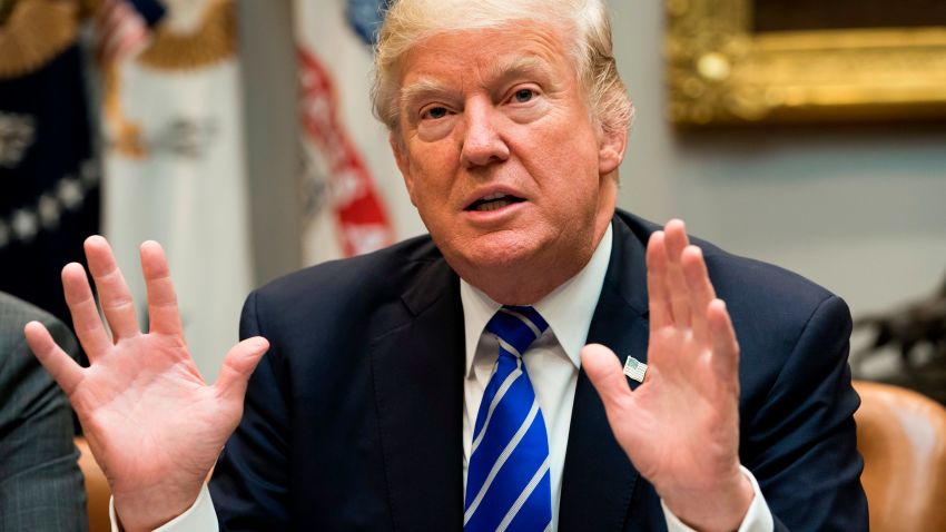 US President Donald Trump speaks during a meeting with members of the House Committee on Ways and Means in the Roosevelt Room of the White House in Washington, DC, September 26, 2017. / AFP PHOTO / SAUL LOEB        (Photo credit should read SAUL LOEB/AFP/Getty Images)