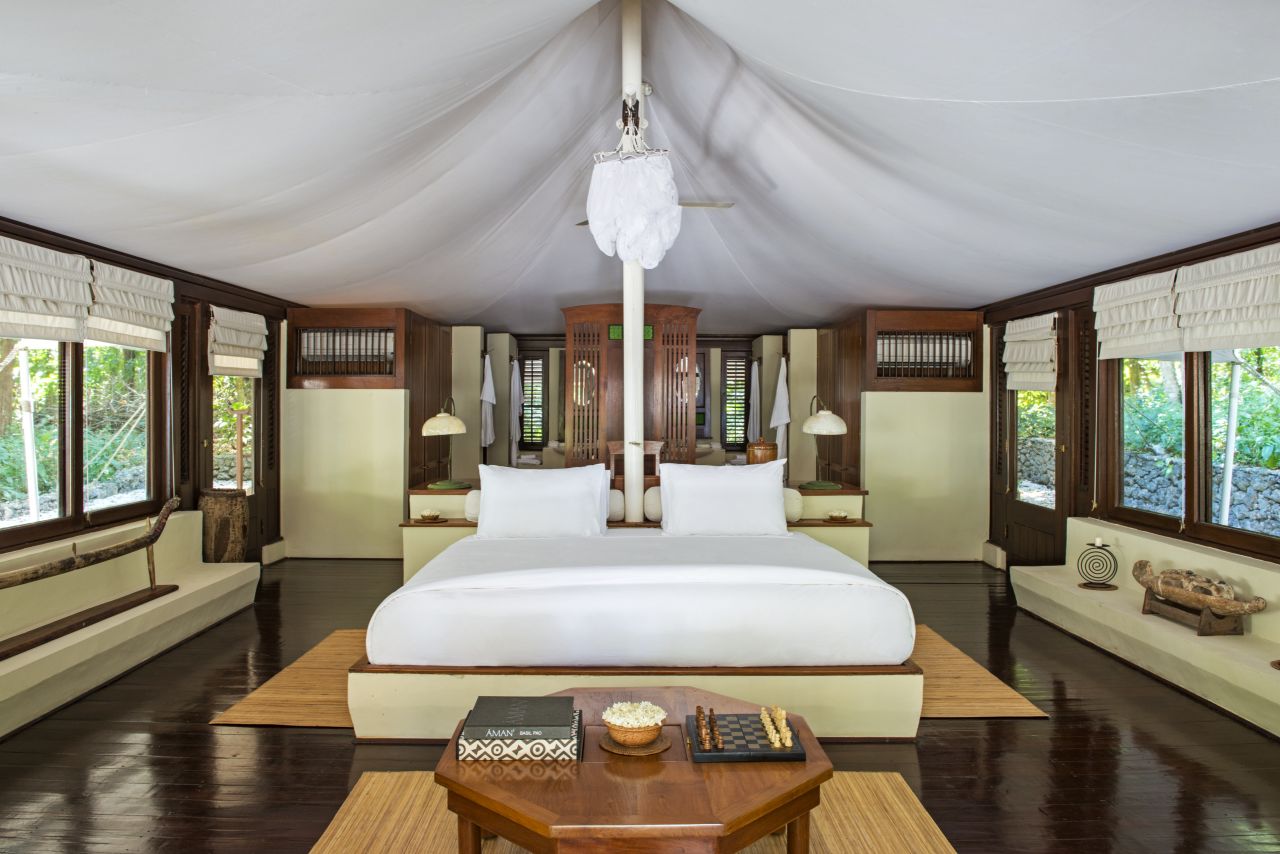 <strong>Amanwana:</strong> Hugged by jungle and coastline, the luxury tents provide diverse excursions, from trekking to snorkeling, scuba diving and more. Better yet, macaque monkeys and deer can often be spotted roaming around the grounds.