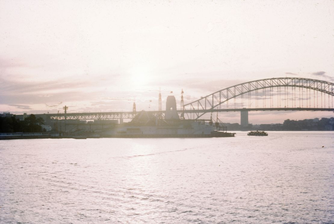 Tomkins grandfather took this photo of Sydney Harbour when the iconic Opera House was still being built.