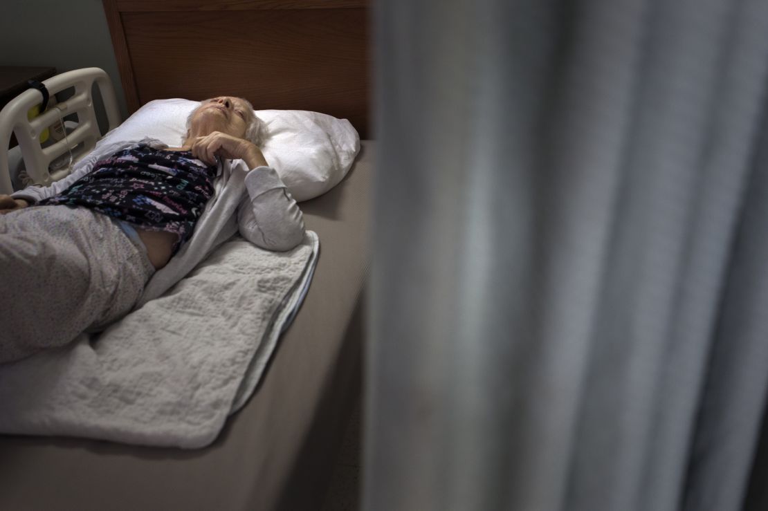 Shouting, headache and elderly woman in bed with insomnia, vertigo