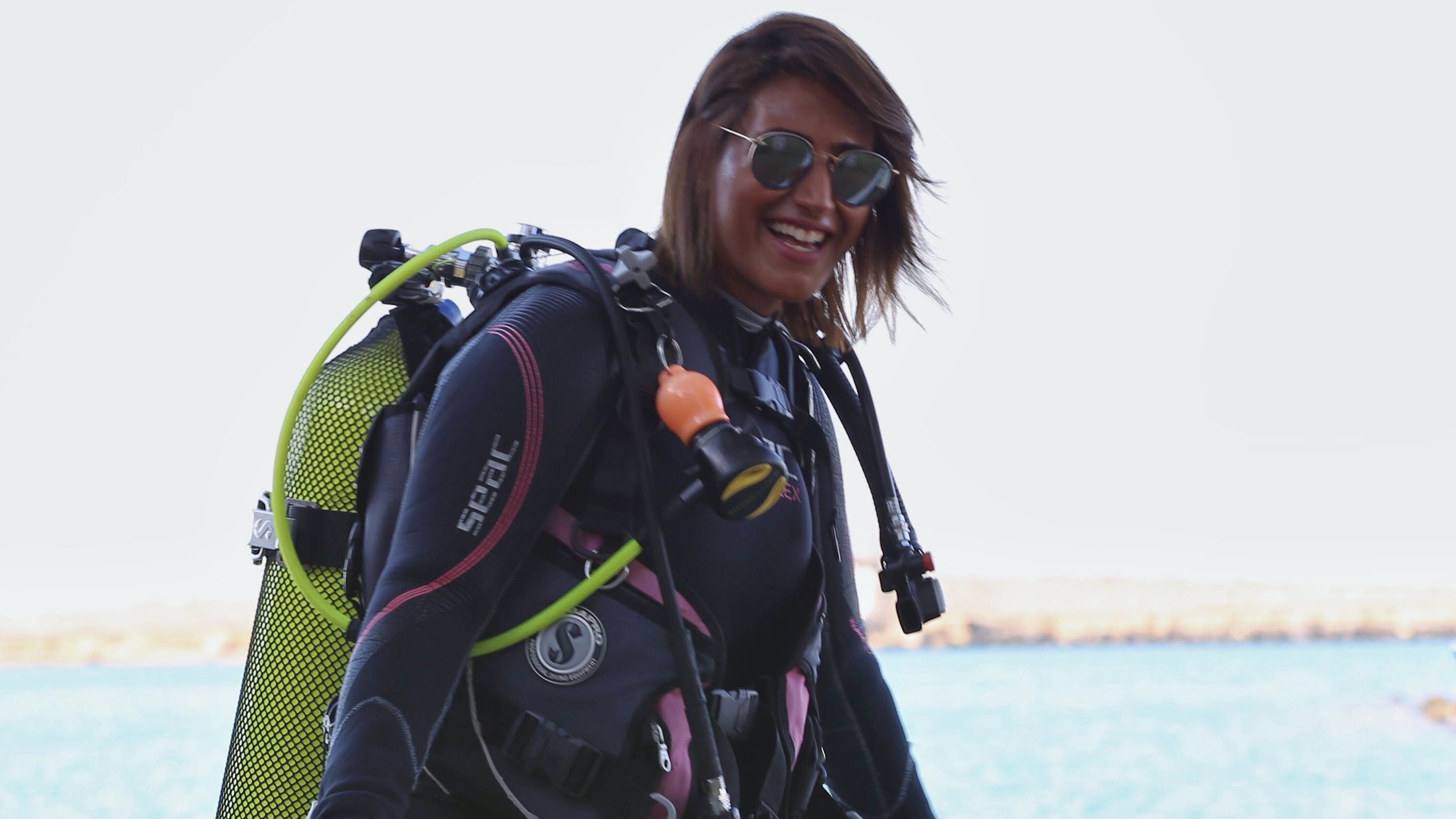Nouf Alosaimi, a 29-year-old diving instructor based in Jeddah, is pictured in diving gear.