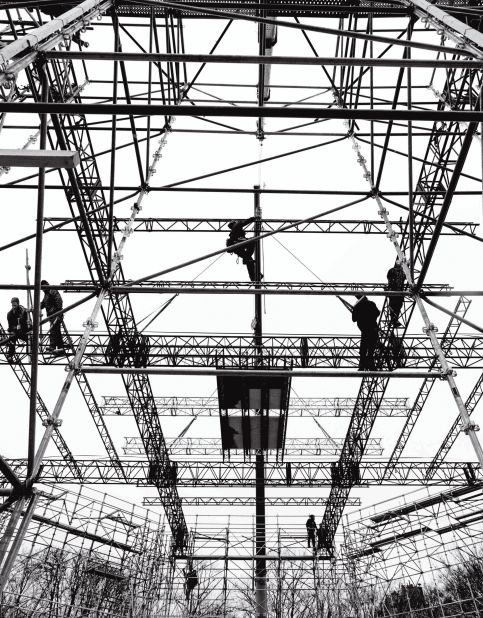 Scaffolding at Christian Dior's venue construction at the musée Rodin, Couture Spring-Summer 2015