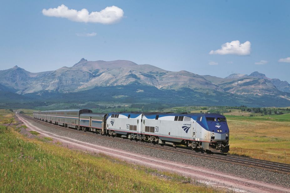 <strong>Amtrak P42 50 and 167, East Glacier Park, Montana</strong>: The railroad might have been the backbone of America in the 19th century -- but passenger trains declined from the 1950s onwards. Amtrak still operates a passenger service, including its Seattle-Chicago route, pictured here.