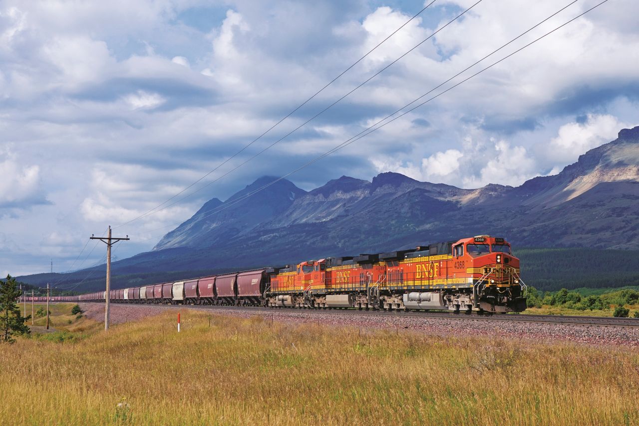 <strong>BNSF C44-9W 4368, Marias Pass in northwest Montana</strong>: Getting the right time of day and location for the photograph is also key. "It is also important to study the route of the railway line on a map -- to know what the most scenic sections of line are," says Lewis. "And what locations are going to have the sun in the perfect position to photograph the train."
