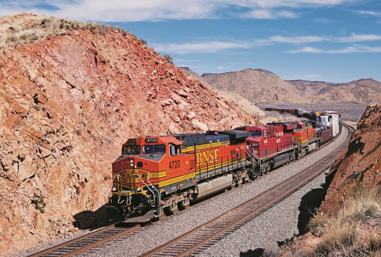 <strong>BNSF C44-9W, Hackberry, east of Kingman, Arizona</strong>: Lewis is fascinated by how the history of America's railways correlates with the history of America: "Many towns were founded by railway companies to serve the railway," Lewis tells CNN Travel.
