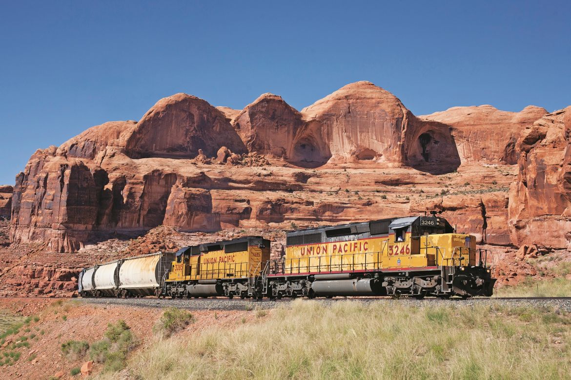 <strong>Union Pacific SD40-2 3246, Utah:</strong> In rural locations, railroads are intertwined with the landscape: "Railways had to be built through deserts and over mountain passes, which were thought to be impossible at the time," explains Lewis.