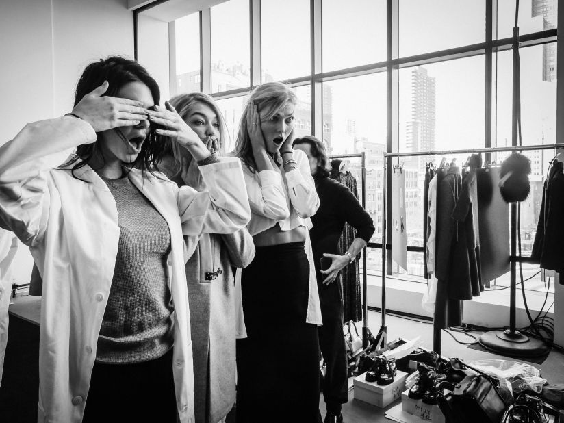 Kendall Jenner, Gigi Hadid and Karlie Kloss backstage at Michael Kors Autumn-Winter 2015