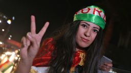 An Iraqi Kurdish woman celebrates in the streets of the northern city of Irbil on September 25, 2017 following the region's referendum on independence.