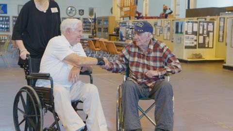 Harold Bray, left, and Tony King, meet in August on Mare Island.