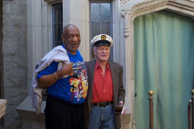 Bill Cosby and Hugh Hefner pose together at Berverly Hills Playboy Mansion in February 2011. 