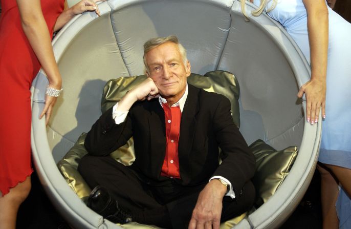 Hefner poses at an event celebrating Playboy's 50th Anniversary at The Palms Casino Resort in Las Vegas, Nevada in September 2003.