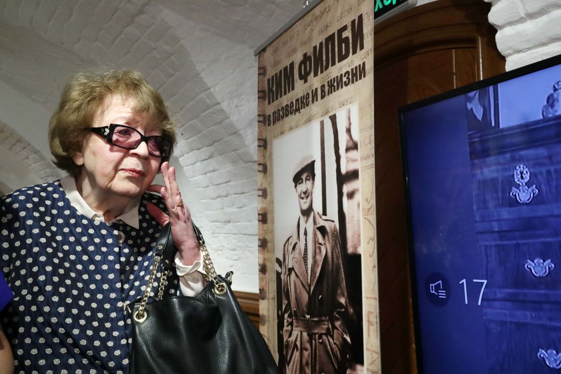 Philby's widow, Rufina Pukhova, at the opening of the exhibition at the office of the Russian Historical Society.