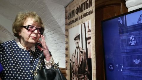 Philby's widow, Rufina Pukhova, at the opening of the exhibition at the office of the Russian Historical Society.