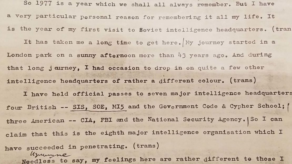 Philby's typed notes from 1977.