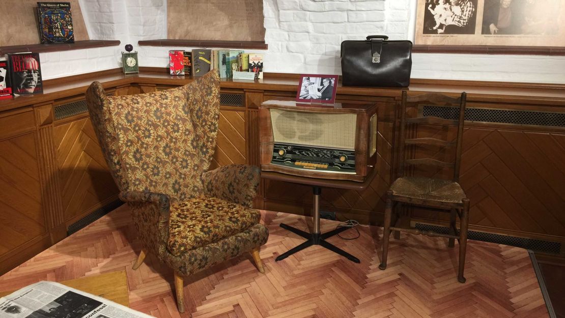 Objects from Philby's Moscow apartment on display at the exhibition, including a chair he worked in, radio, and briefcase which a Russian official said never left his side and that he used to smuggle documents.