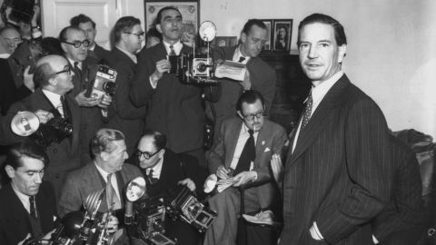 Philby, former First Secretary of the British Embassy in Washington, at a press conference in 1955.