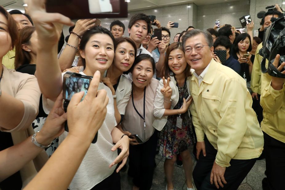 Since taking office, Moon has been a popular figure, achieving a nearly 80% approval rating in his first 100 days in office. 