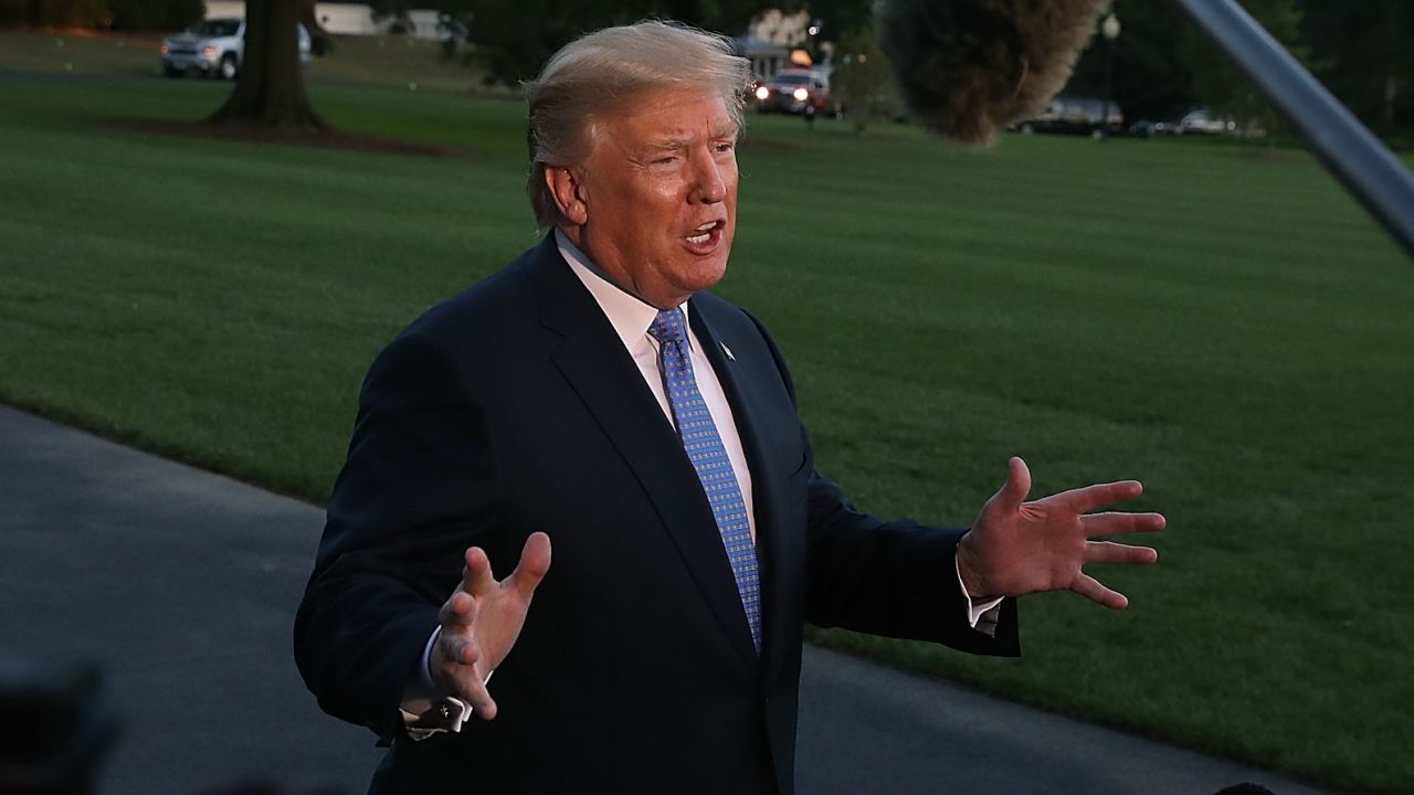 WASHINGTON, DC - SEPTEMBER 27:  US President Donald Trump speaks to the media after arriving back at the White House on Marine One September 27, 2017 in Washington, DC. President Trump traveled to Indianapolis, Indiana to unveil his administration's tax reform plan.  (Photo by Mark Wilson/Getty Images)