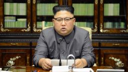 North Korean leader Kim Jong-Un delivers a statement in Pyongyan in response to a speech made by the president of the United States of America at the UN General Assembly.
