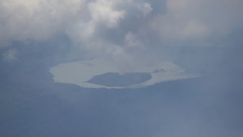 Imagery taken during a New Zealand Defence Force aerial survey showing activity from the Monaro volcano on Vanuatu's Ambae Island.