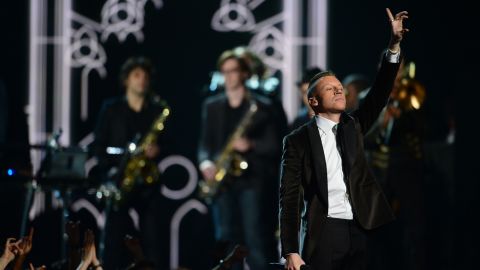 Macklemore performs the song "Same Love" at the 56th Grammy Awards at the Staples Center in Los Angeles, California, January 26, 2014.