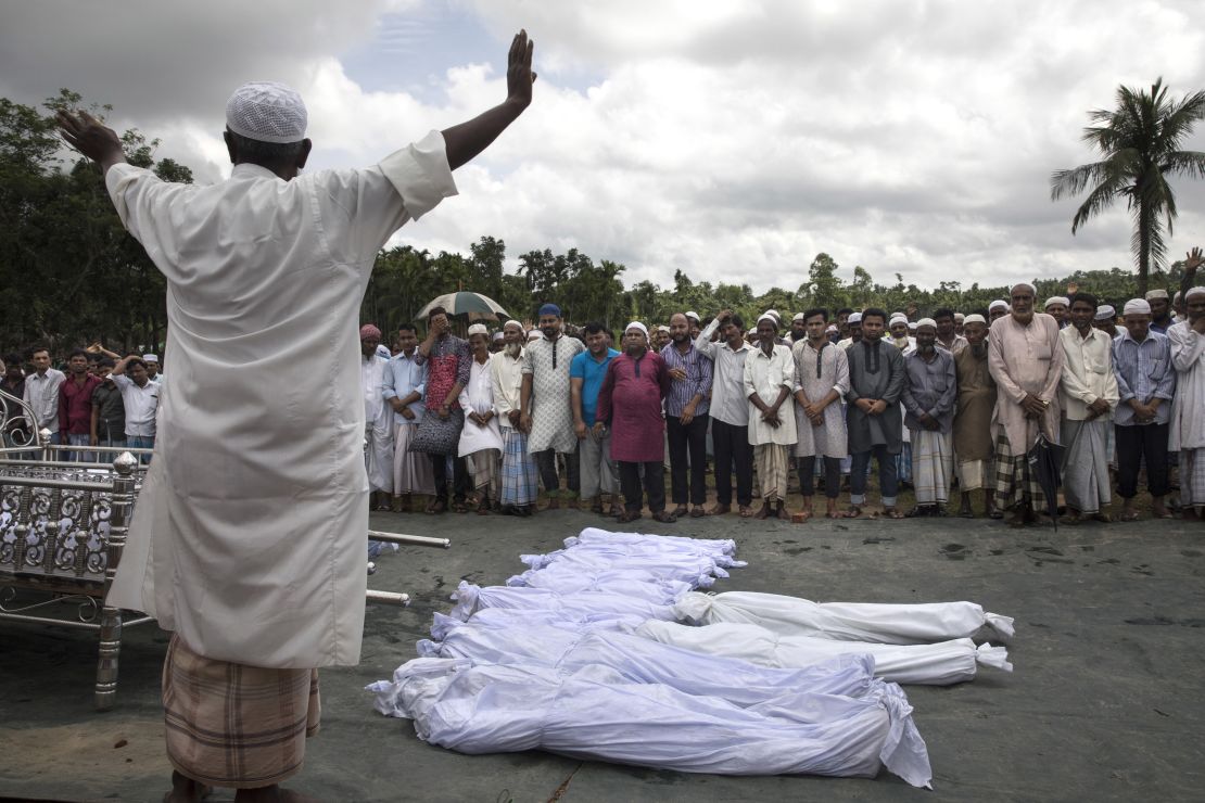  Prayers are conducted in Inani, Bangladesh,  for the Rohingya who died. (Paula Bronstein/Getty Images)