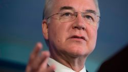 US Secretary of Health and Human Services Tom Price attends a press conference about influenza prevention for the upcoming flu season at the National Press Club in Washington, DC, September 28, 2017.