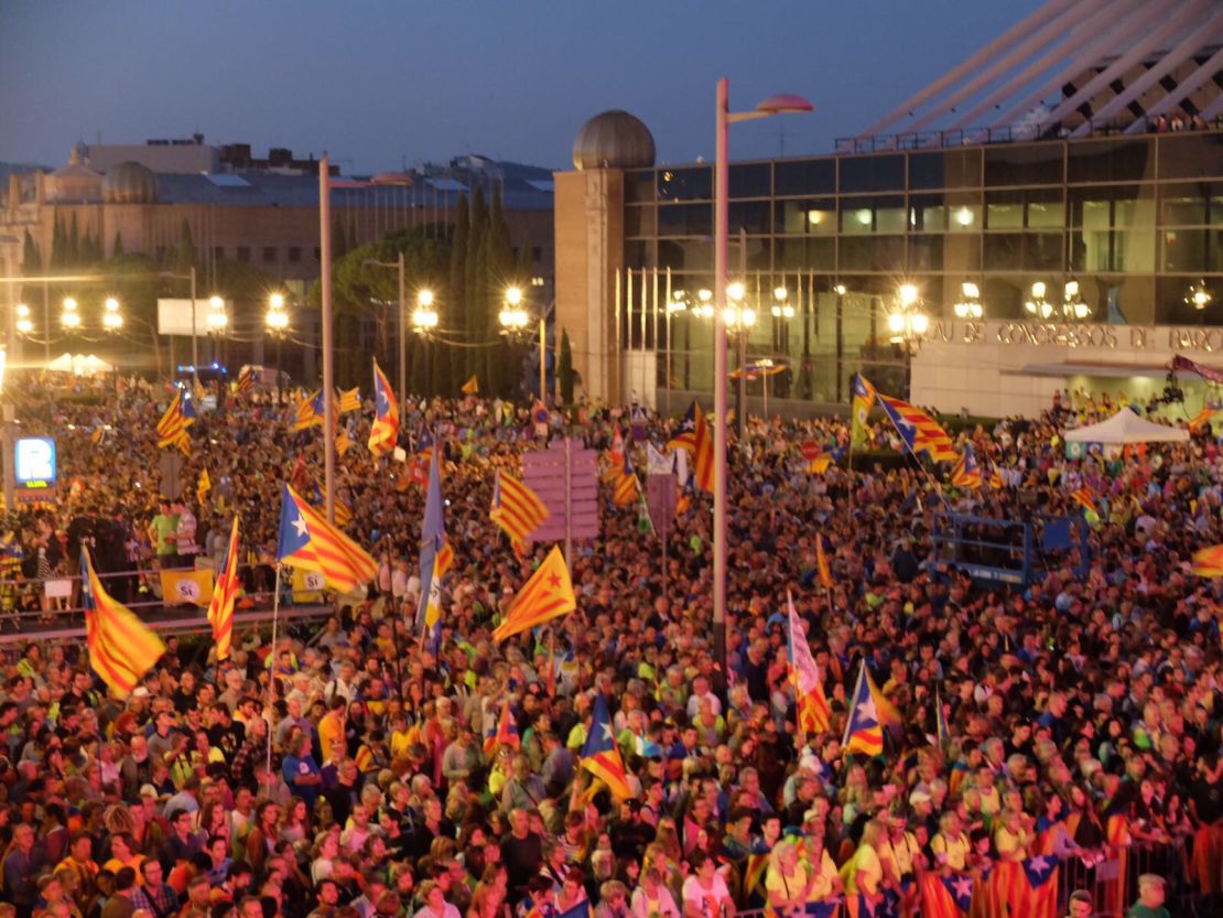 Thousands of Catalonian separatists demonstrated in central Barcelona on Friday night.