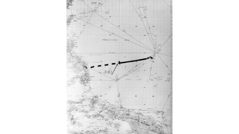 This map shows the route that rescue ships took in early August 1945 to ferry USS Indianapolis survivors to safety.