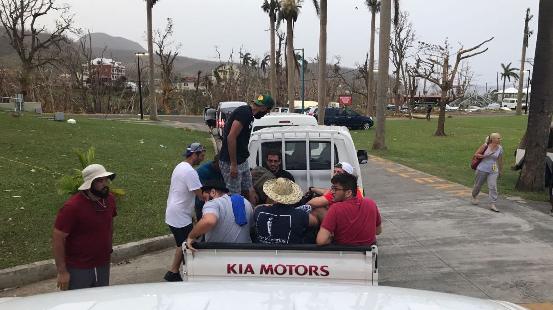 Students and faculty members evacuate from Ross University School of Medicine in Dominica.