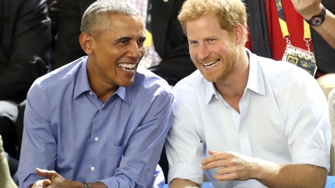 Barack Obama and Prince Harry share at laugh at this year's Invictus Games in Canada.