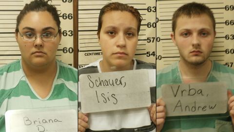 Three of the suspects arrested in connection to the murder of Ally Lee Steinfeld are shown in this undated photo. They are (from left) Briana Calderas, Isis Schauer and Andrew Vrba.