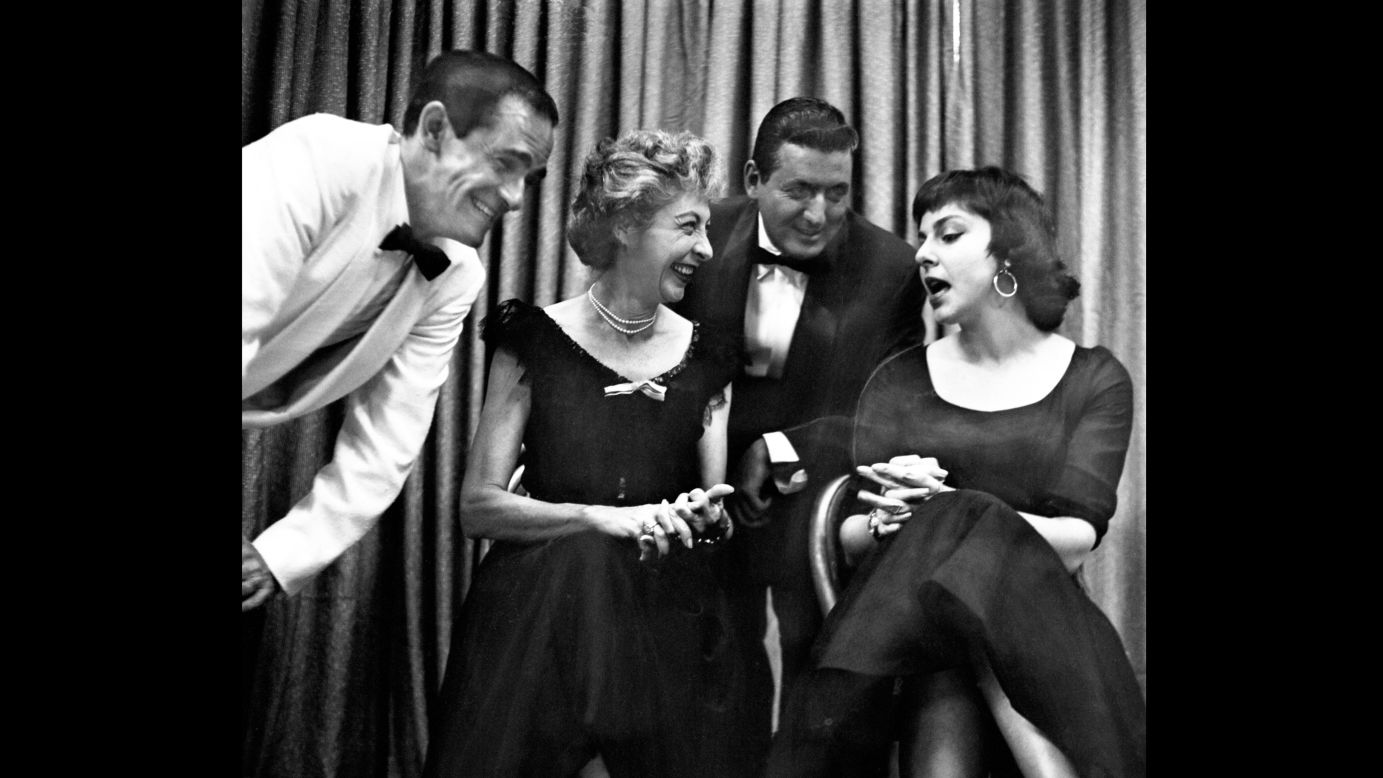 Monty Hall is pictured in an early rehearsal of "Keep Talking," a CBS television comedy game show in New York on June 27, 1958. Pictured from left are Danny Dayton, Ilka Chase, host Monty Hall, Elaine May.