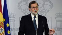 Spanish Prime Minister Mariano Rajoy speaks during a press conference at La Moncloa palace in Madrid on October 1, 2017.