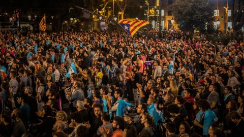 Independence supporters gather in Barcelona's main square on Sunday.