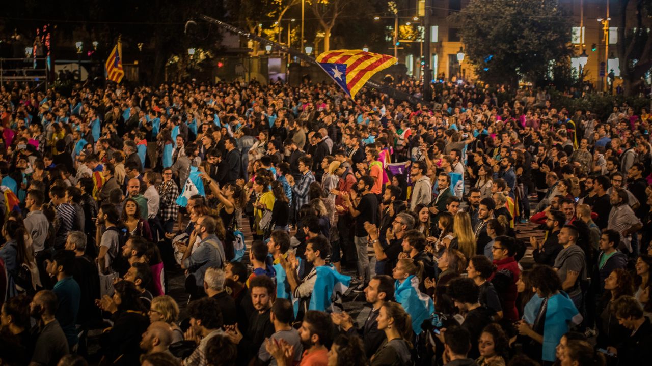 Independence supporters gather in Barcelona's main square on Sunday.
